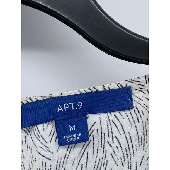 APT. 9 Women's White-Black Printed Crewneck Short Sleeve Ruffle-Hem Top SZ M - Picture 9 of 11